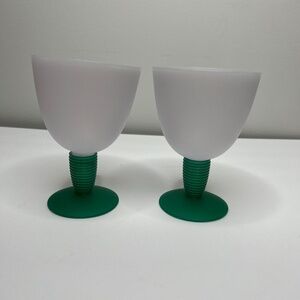 Tupperware Goblets set of 2 White with Green Bottoms - Used